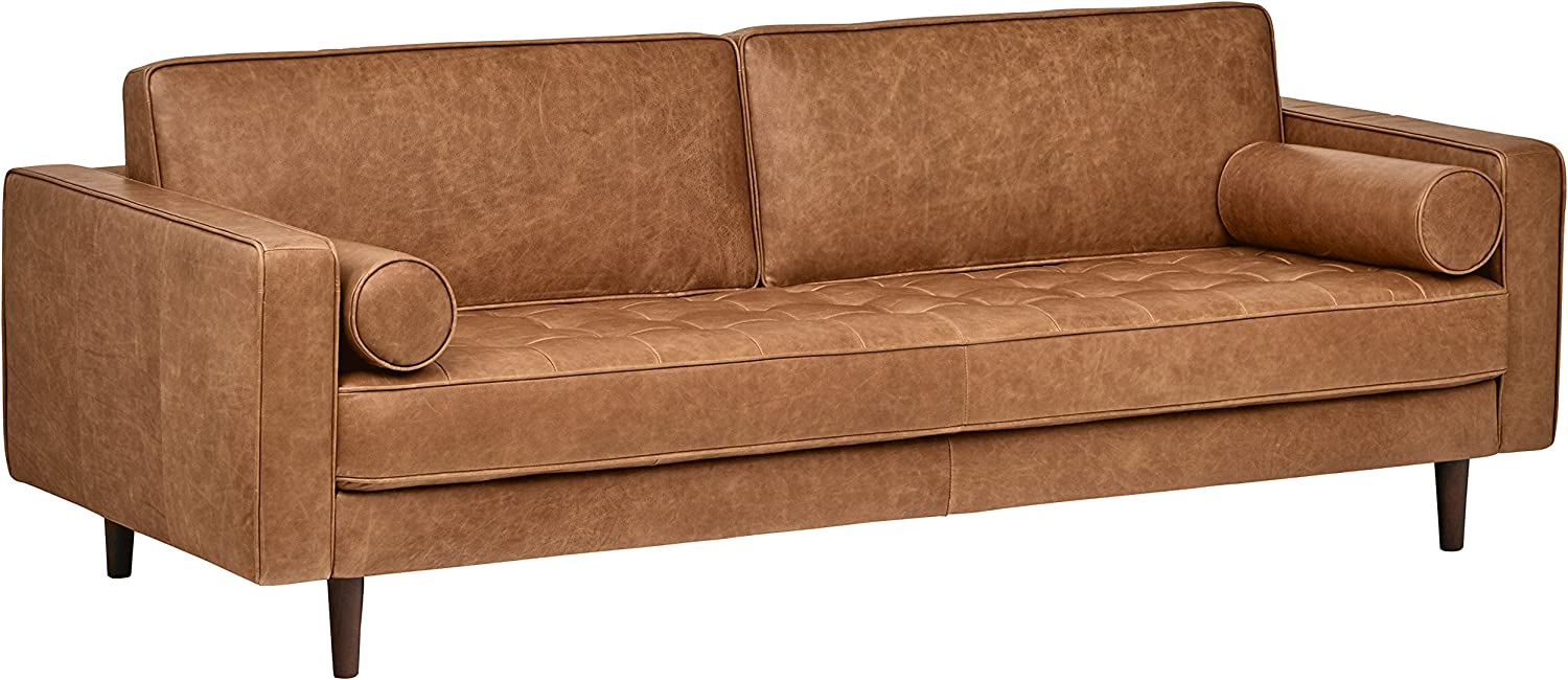 Rivet Aiden Mid-Century Modern Leather Sofa Couch